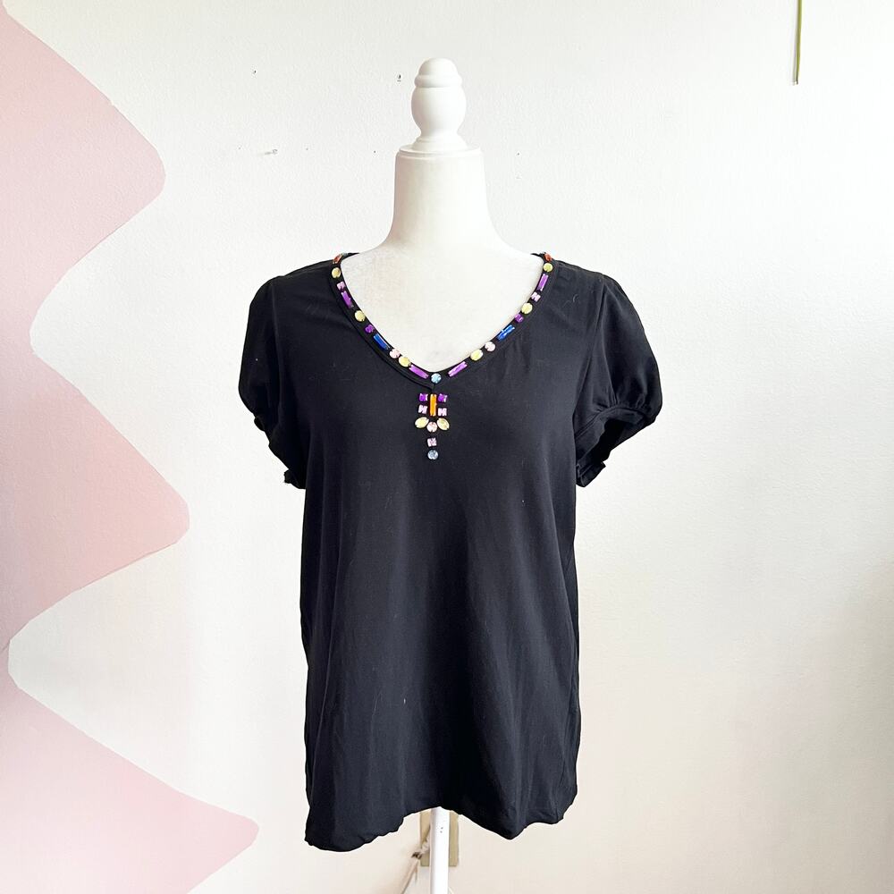 Nygard Collection Black Gemstone Top Elegant‎ Glam Y2K Vintage Large